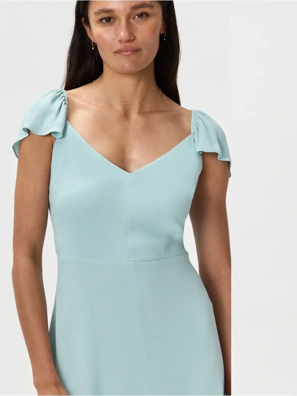 Quince Lightweight Crepe Flutter Sleeve Midi Dress in the shade Aqua Pearl M